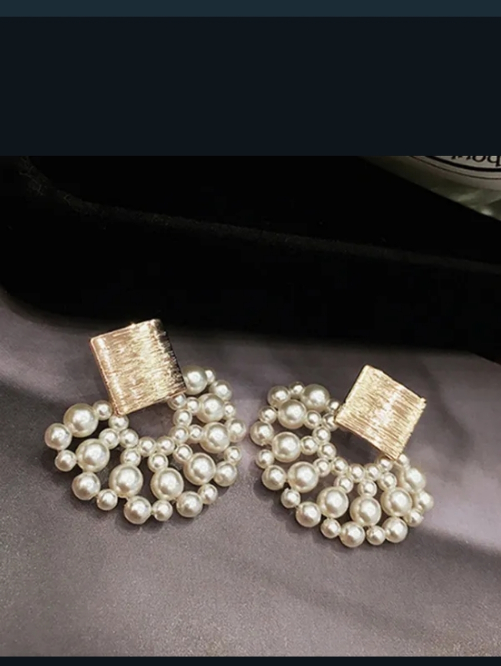 Pearl Cluster Statement Earrings in Gold Tone